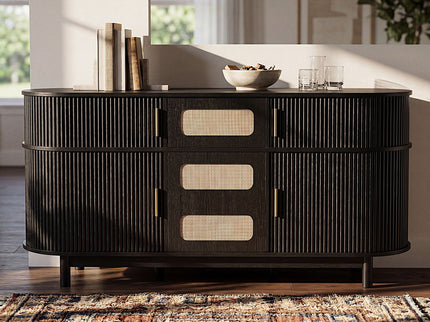 Fluted Sideboard Buffet Cabinet With Sliding Doors And Adjustable Shelves