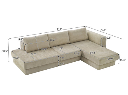 L-Shaped Modular Sofa With Double Layer Cushion