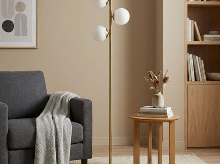 Brilliance - Modern Floor Lamp, Opal Shades And Round Base - Clear / Gold