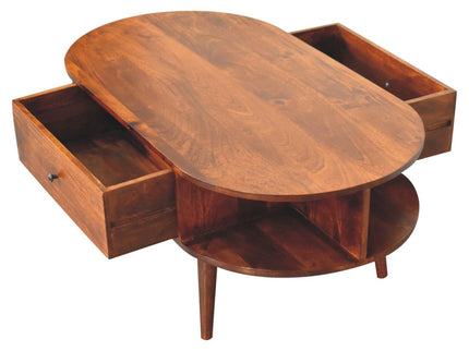 Oval Coffee Table With 1 Drawer - Chestnut