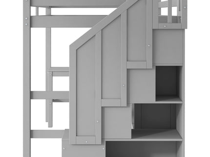 Loft Bed & L Shaped Desk, Drawers, Cabinet, And Storage Staircase