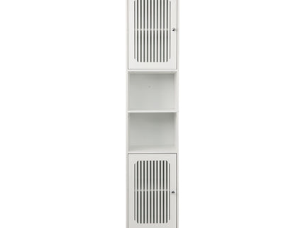Tall Bathroom Cabinet With Adjustable Shelves, Louvered Door Floor Standing Storage Unit - White