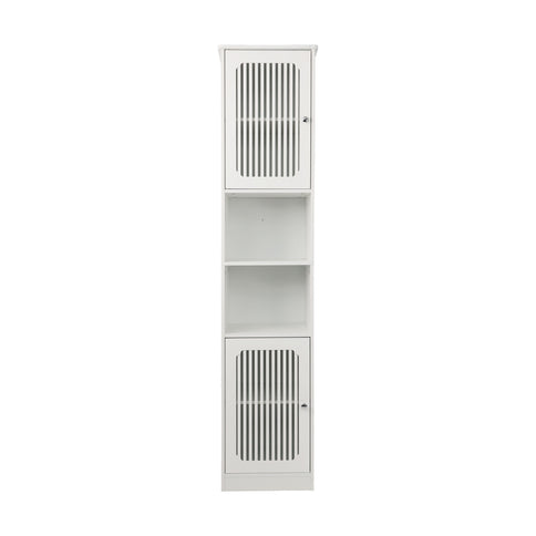 Tall Bathroom Cabinet With Adjustable Shelves, Louvered Door Floor Standing Storage Unit - White
