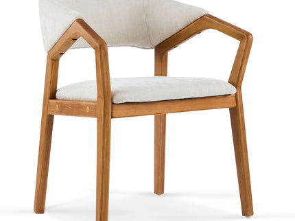 Indoor Upholstered Dining Armchair (Set of 2) - Beige / Teak