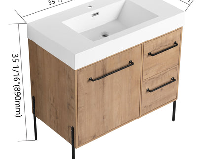 36" Freestanding Bathroom Vanity With Sink, Soft Close Doors & 2 Drawers - Imitative Oak