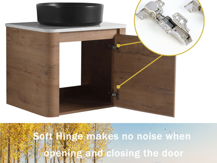 Wall Mounted Bathroom Vanity With Art Sink, 2 Storage Shelves, Soft Close Door
