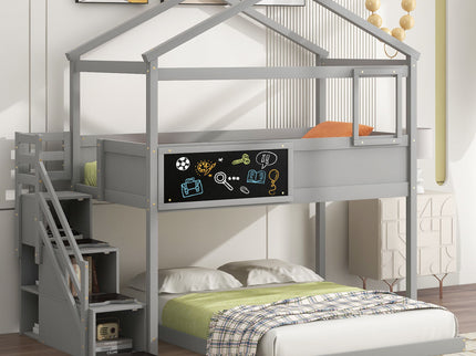 House Style Bunk Bed With Storage Staircase And board