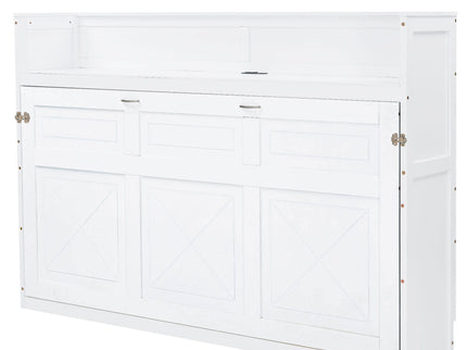 Murphy Bed With Desk, LED Light And USB Charging Station