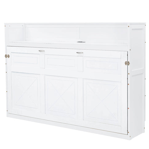 Murphy Bed With Desk, LED Light And USB Charging Station