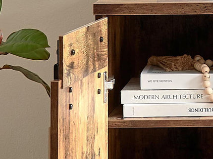 Home Office Desk One Cabinet Three Shelves Faux Barn Door On Metal Euro Hinges Modesty Panel - Distressed Wood