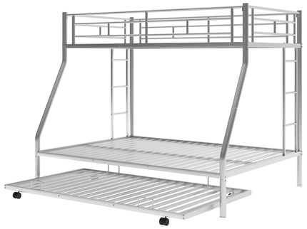 Bunk Bed With Steel Frame And Trundle, 2 Side Ladders