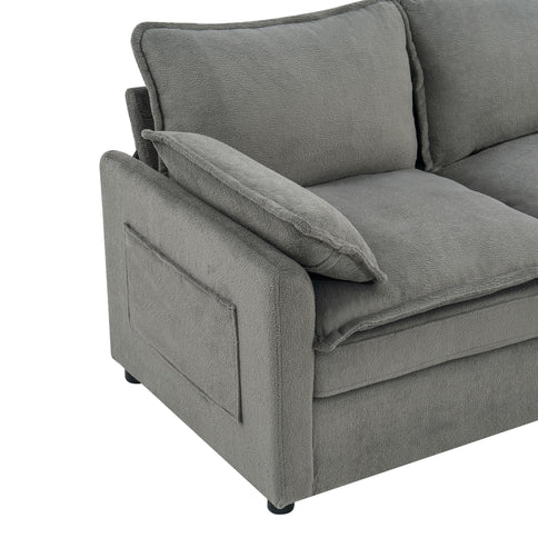 Modern Loveseat Sofa, Upholstered Couch With Side Storage Pockets