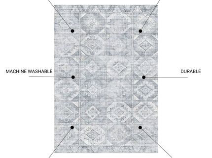 Toucan - 5' X 7' Washable Non - Slip Area Rug - Silver