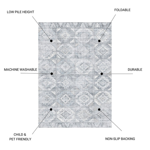 Toucan - 5' X 7' Washable Non - Slip Area Rug - Silver