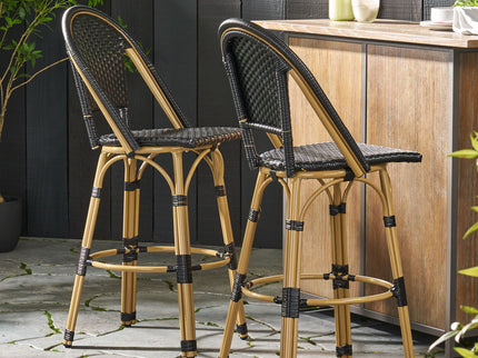 Outdoor Rattan And Aluminum French Barstools (Set of 2)