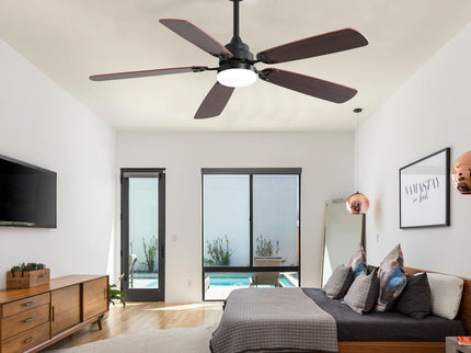 Ceiling Fan With LED Light, 6 Speed Wind, 5 Blades, Remote Control DC Motor
