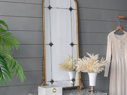 Antique Arched Mirror With Metal Frame, Full Length Mirror For Living Room Bathroom Entryway - Gold