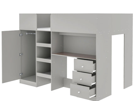 Loft Bed With Built In Wardrobe, Desk, Shelves, And Drawers