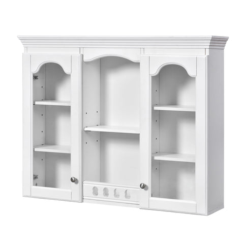 Wall-Mounted Medicine Cabinet With 2 Glass Doors, Adjustable Shelves - White