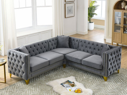 L-Shaped Corner Sofa, 5 Seater Sectional With Tufted Design