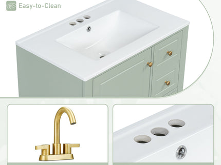 Freestanding Bathroom Vanity With Sink, Soft Close Door, 3 Drawers