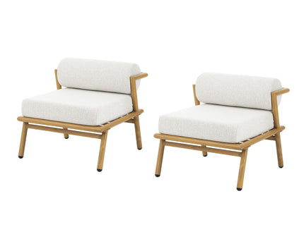 La Fiora - Outdoor Patio Iron Club Chair (Set of 2) - Off White / Teak