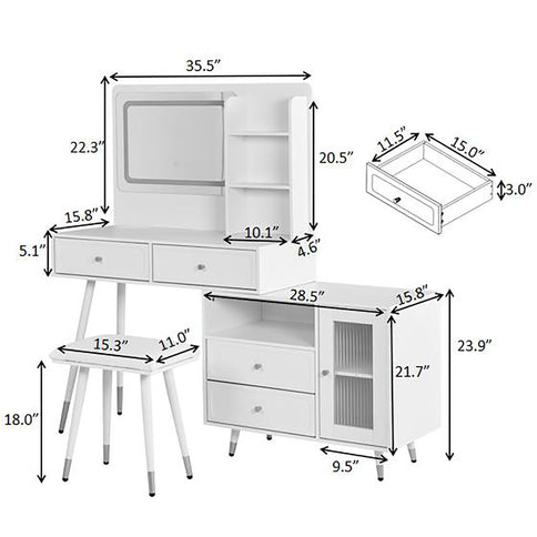 Modern Makeup Vanity Desk With Mirror And Lights Retractable Design Engineered Wood - Black