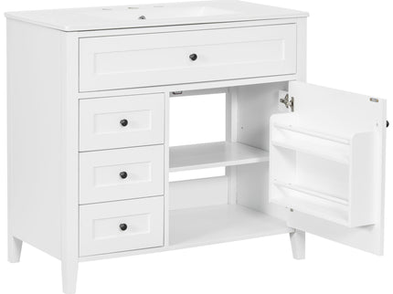 Bathroom Vanity With Sink, 3 Drawers & Cabinet With Adjustable Shelves
