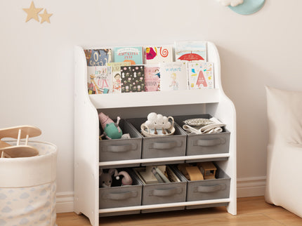 Bookshelf With 6 Storage Bins, Multi Functional Children's Bookcase And Toy Organizer - White