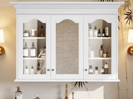 Medicine Cabinet With Mirror Door And Adjustable Shelves, Wall-Mounted Bathroom Storage Cabinet - White