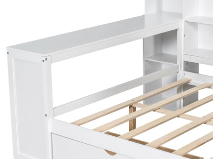 Platform Bed With Storage Shelves, Drawers, Charging Station, LED, Desk