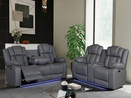 Raize - 10 Power Reclining Sofa With DDT, WC And LED - Gray