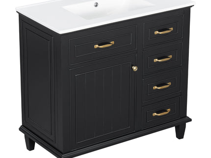 Modern Bathroom Vanity With Sink Top, Flip Drawers, Adjustable Shelf