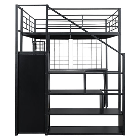 Loft Bed With Built In Work Station, Wardrobe, Storage Staircase And LED