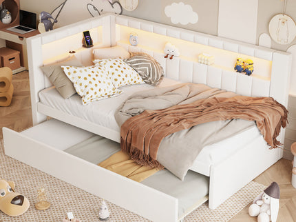 Upholstered Platform Bed With USB Ports And LED Belt