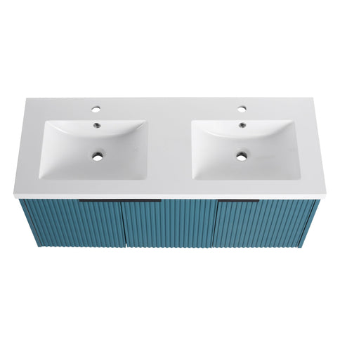 Contemporary Wall Mounted Bathroom Vanity With Resin Double Sink