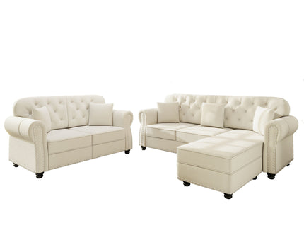 Upholstered Sofa Set With Nailhead Trim And Rolled Armrests, Includes Pillows