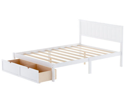 Full Size Platform Bed With Under Bed Drawers - White