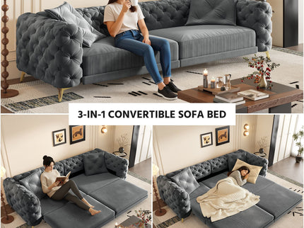 3 In 1 Convertible Sleeper, Deep Seat Pull Out Sofa Bed, Button Tufted