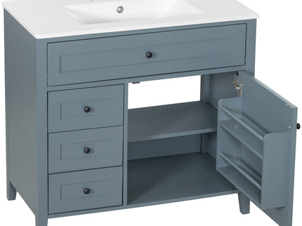 Bathroom Vanity With Sink, 3 Drawers & Cabinet With Adjustable Shelves