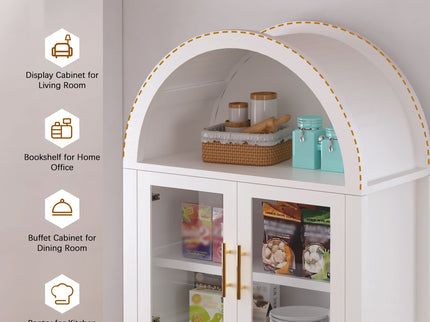 Arched Kitchen Pantry Cabinet With Adjustable Shelves & Barn Door Design