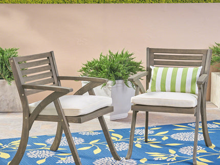 Helen - Outdoor Acacia Wood Dining Chair (Set of 2) - Gray / Creme