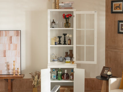 Retro Style Hutch Cabinet With Glass Door, China Cabinet For Home