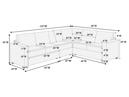 L-Shaped Sectional Set For Living Room