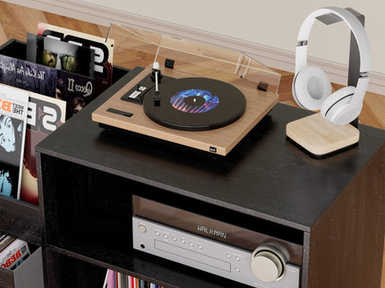 Eco-Friendly Vinyl Record Player Stand With Flip-Top Storage, Media Console With Dual Outlets And Dustproof Drawers