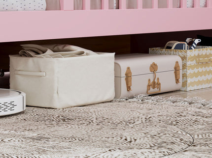 Bed With Headboard Storage Rack, 2 Under Bed Drawers, 3 Side Guardrails For Safety
