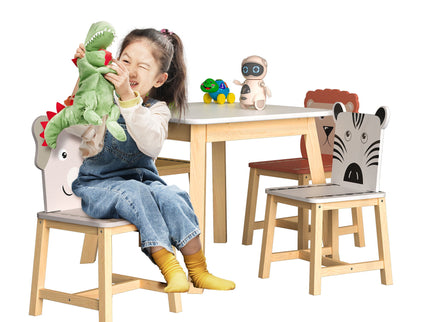 Kids Table And Chair Set With Cartoon Animals Design - White