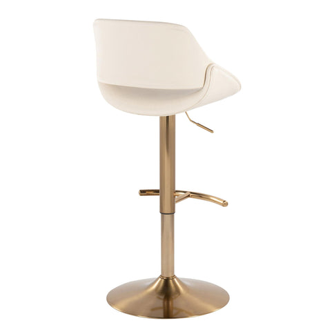 Fabrico - Contemporary Adjustable Barstool With Swivel With Rounded T Footrest (Set of 2) - Gold / Cream