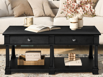 Coffee Table With 2 Storage Drawers & Lower Open Shelf