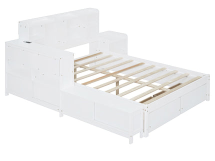 Platform Bed With Multi Functional Storage Space, Nightstand, 2 Drawers, USB Ports And Desk